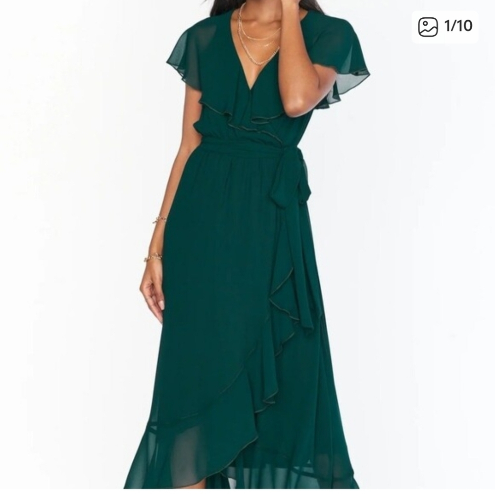 Show Me Your Mumu Elegant Green Bridesmaid Dress.  Hi Low Ruffle Dress. New